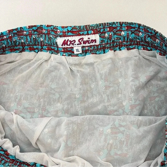 Mr. Swim Size XLarge Swim Trunks Mesh Lined Blue/Red Fish Print 6" Inseam - Picture 8 of 9
